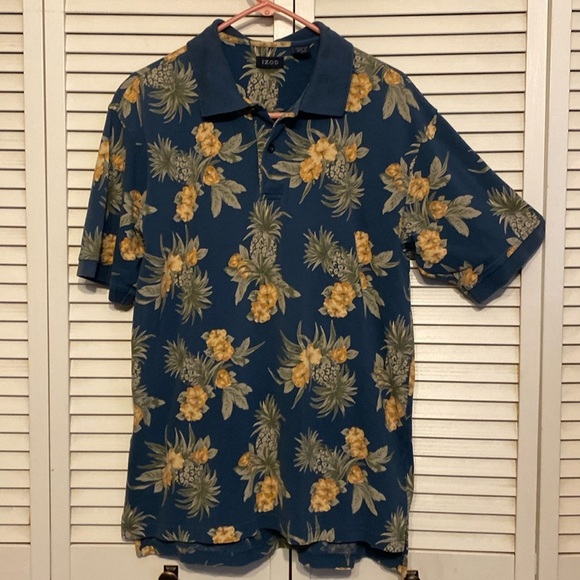 IZOD Pineapple and Floral Design Polo Shirt Size L - Picture 1 of 4